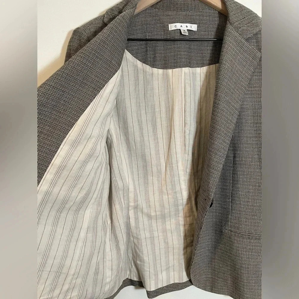 CAbi Tweed Suit:Jacket (Sz 8)&Pants (Sz 6) Gray Crop Ruched Sleeve Blazer Career - Picture 4 of 16
